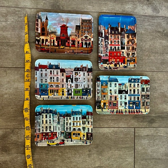 Set Of 5 Melamine Trays MICHEL DELACROIX Paris Street Scenes - Picture 5 of 7